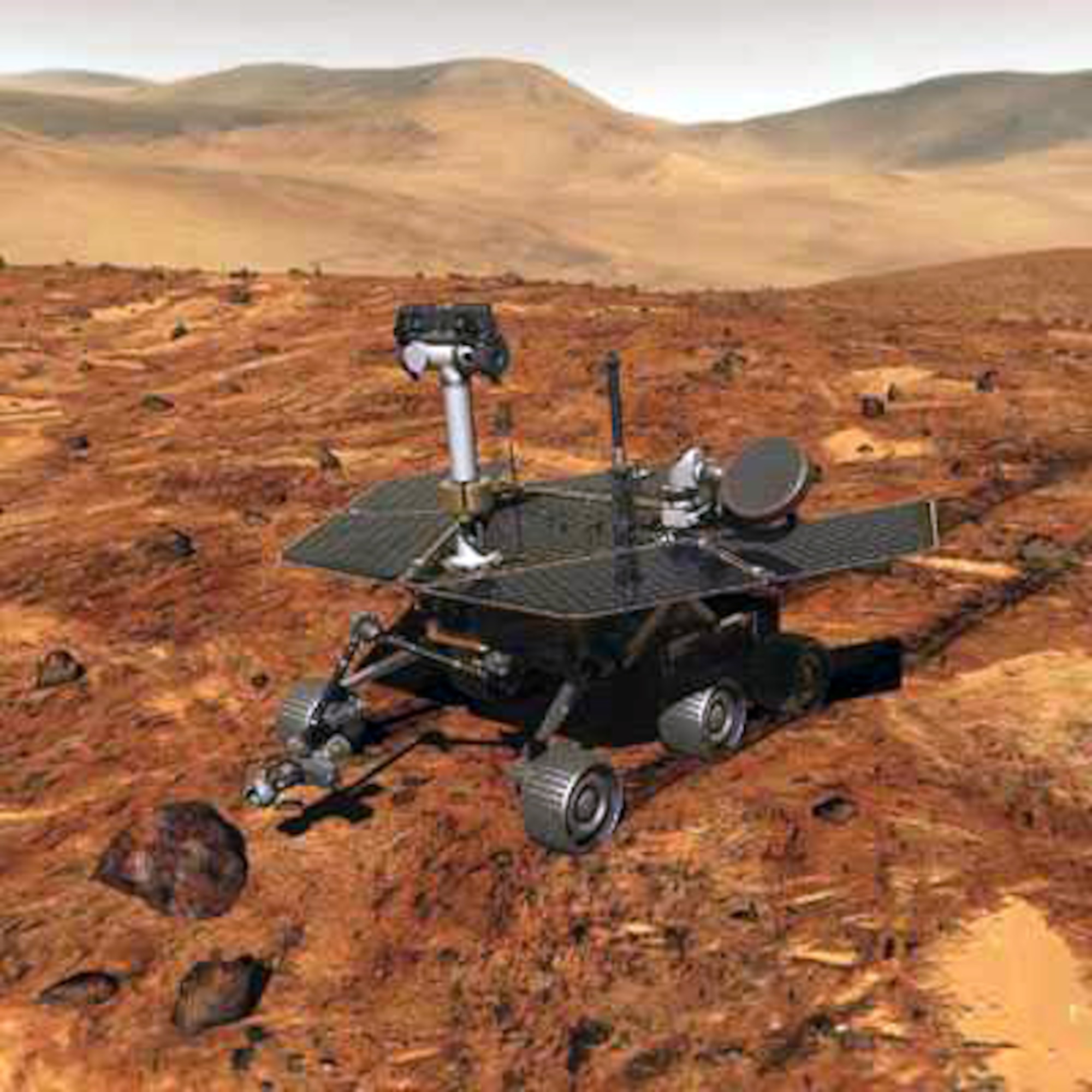 FILE ART -- Mars Rover Spirit, currently on the red planet, used a radiation-resistant computer to guide it to a safe landing Jan. 4.  The computer was developed by experts at the Air Force Research Laboratory at Kirtland Air Force Base, N.M.  (Art courtesy of NASA)