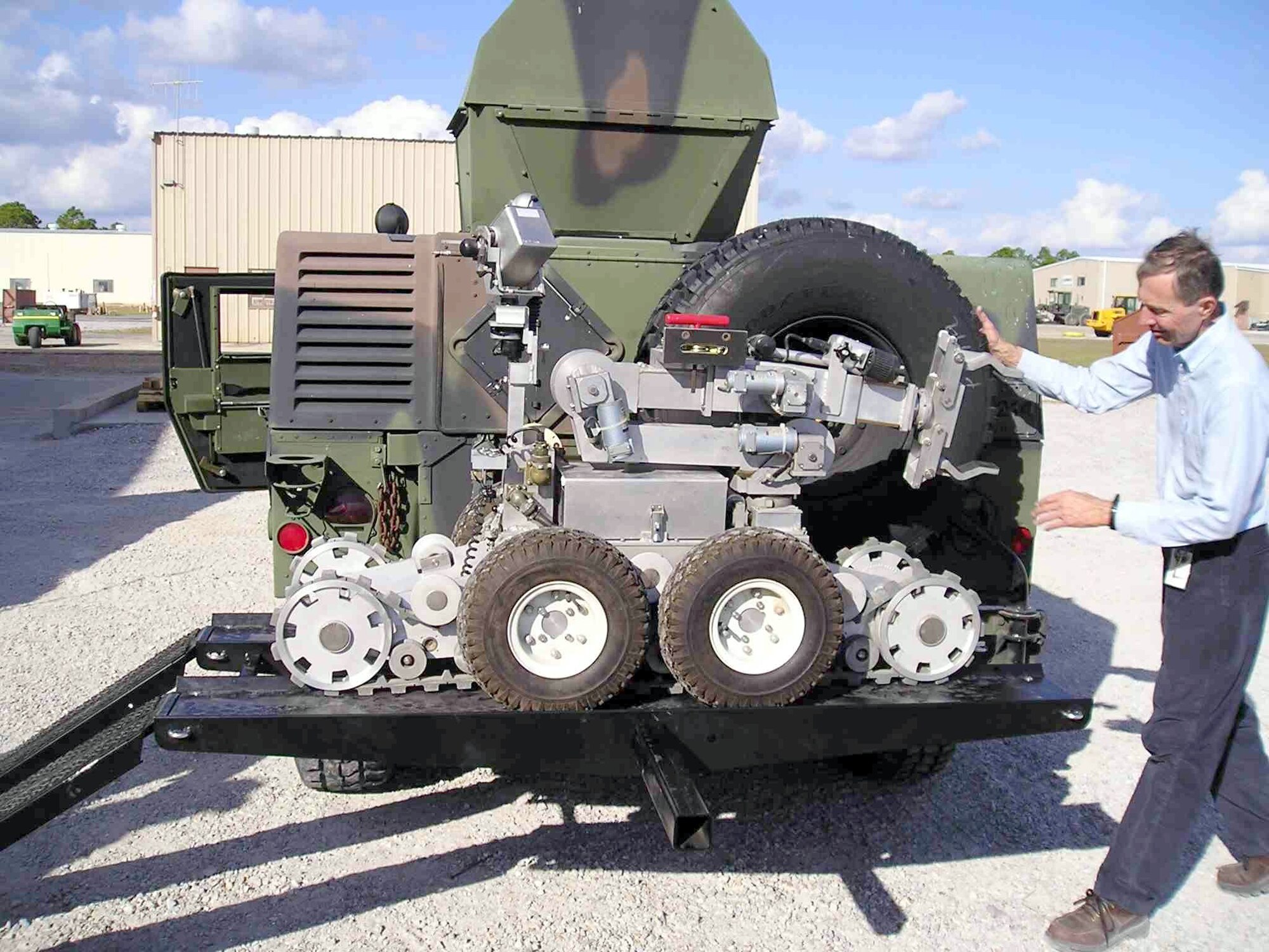 TYNDALL AIR FORCE BASE, Fla. -- Dr. Arthur Morton inspects the ramp to see if it meets clearance requirements.  Dr. Morton works at the materials and manufacturing directorate's force protection branch here.  (Courtesy photo)