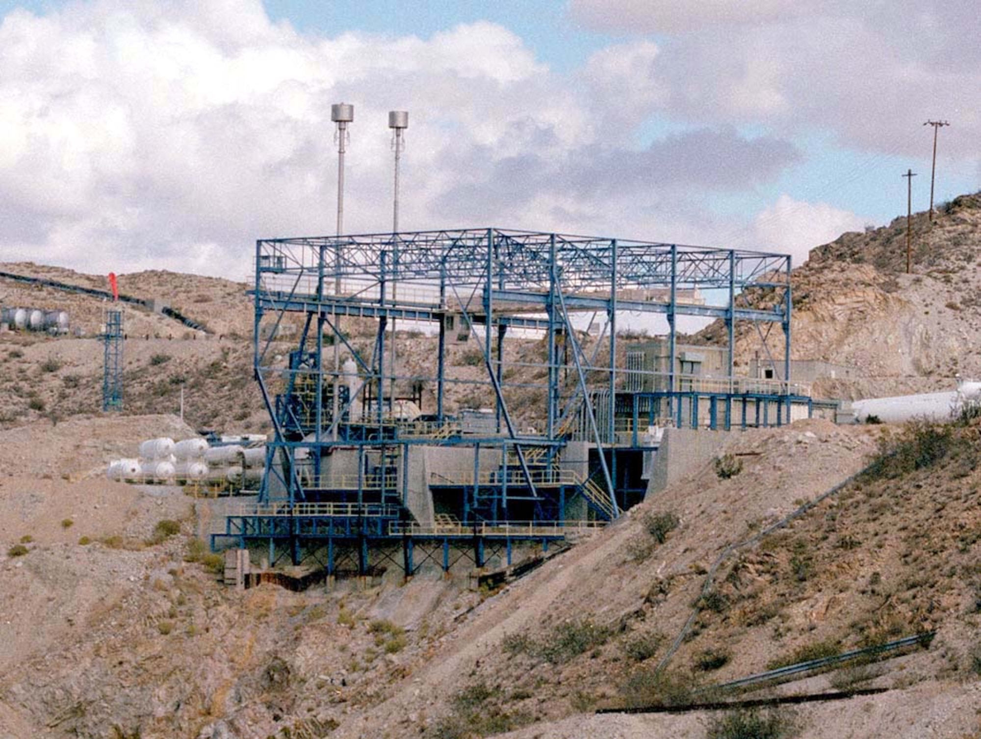 EDWARDS AIR FORCE BASE, Calif. -- Rocket Test Stand 2-A is the only Department of Defense stand capable of performing full-scale rocket thrust chamber development testing in the 750,000-pounds-of-thrust class.  This test stand recently underwent an $18.5-million facelift.  (Courtesy photo)