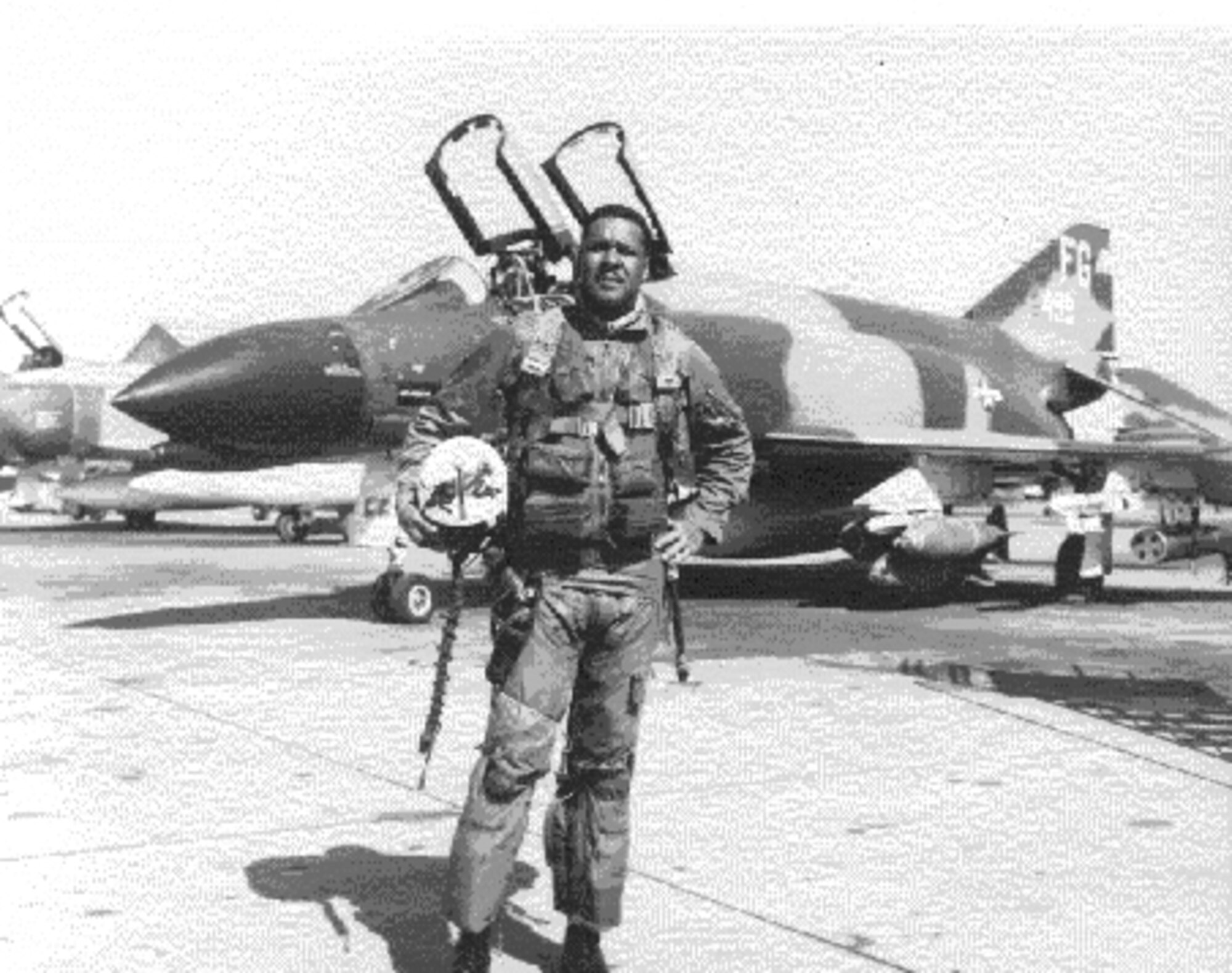 Daniel "Chappie" James Jr. in front of his F-4C Phantom in Thailand during the Vietnam War.