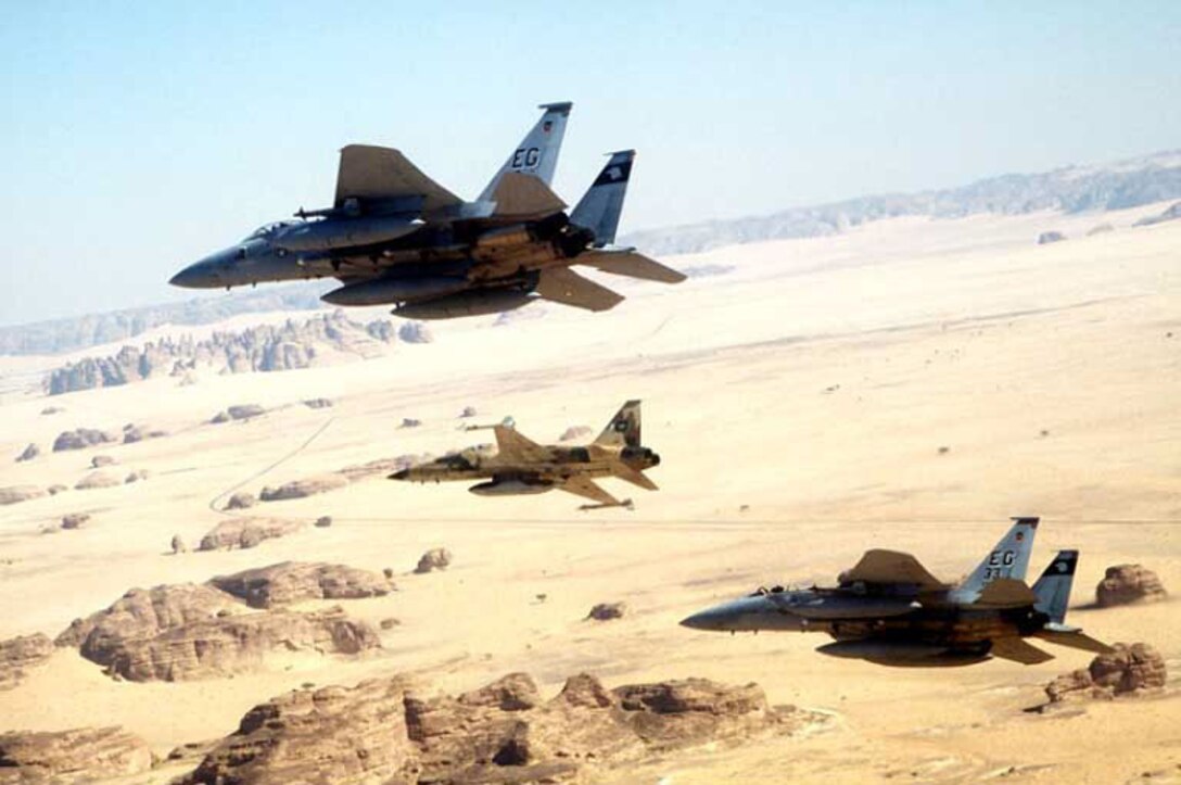 1990's -- Two F15s and an AT-38 over the desert