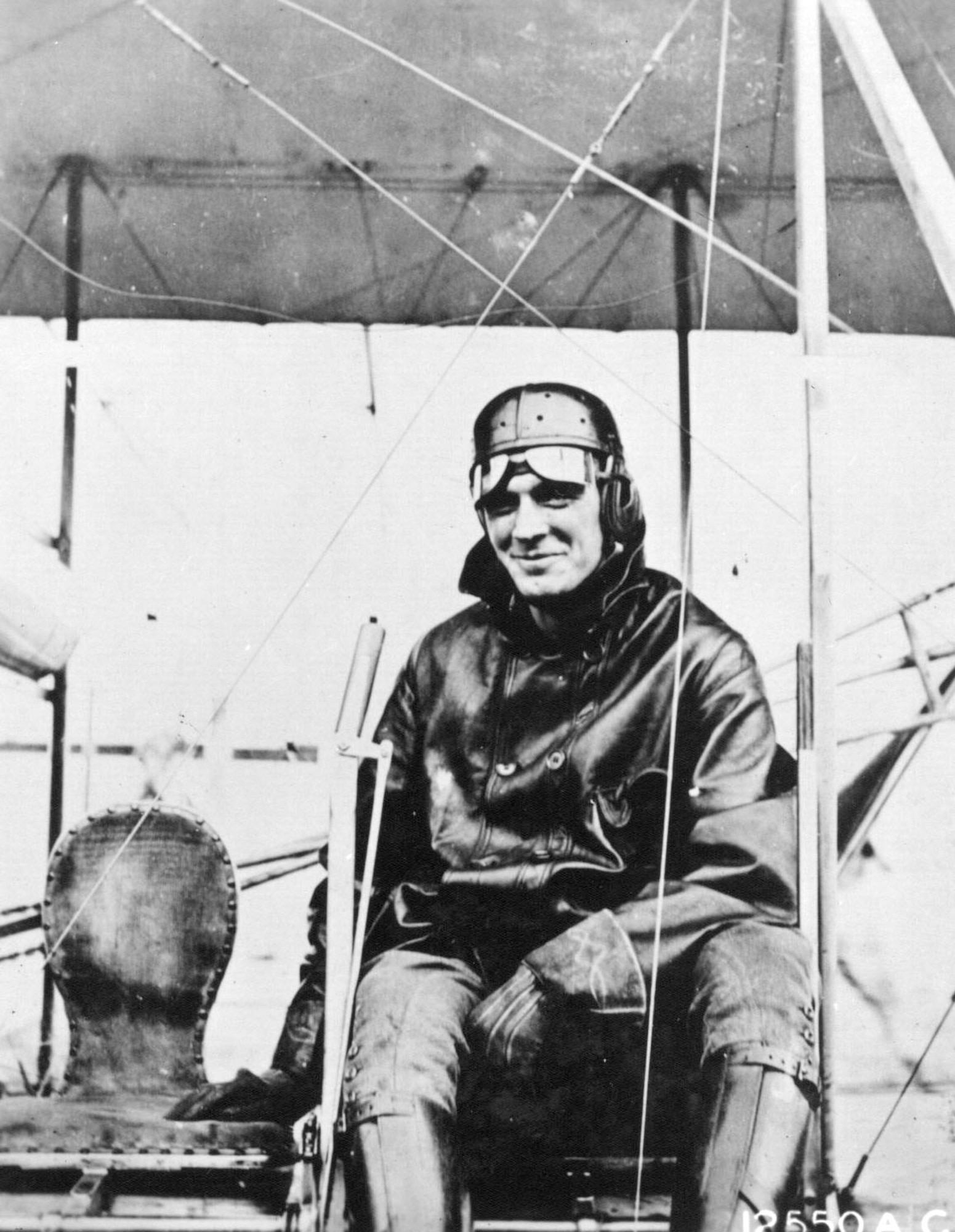 Early Years -- Lieutenant Henry H. Arnold in Wright B Airplane, College Park, Maryland, 1911.