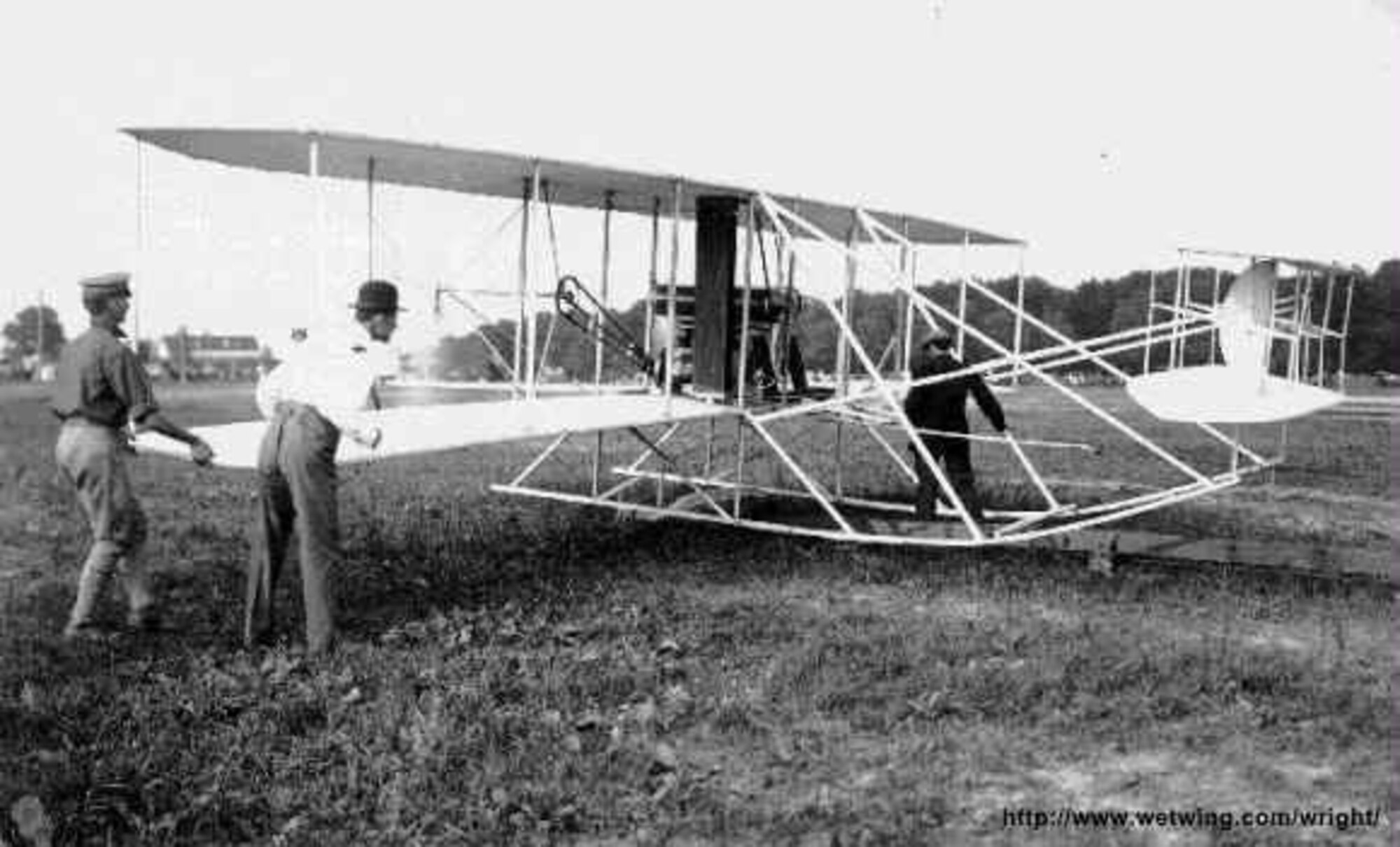 Upon being purchased by the Signal Corps for $30,000 on August 2, 1909, the original airplane was redesignated Signal Corps Airplane No. 1, the world's first military heavier-than-air flying machine. It was used in October 1909 for giving flight instructions to Lts. Frank P. Lahm and Frederic E. Humphreys, and in 1910 it was used by Lt. Benjamin D. Foulois to teach himself how to fly. By March 1911, the airplane was no longer fit for use and was retired. It is now on exhibit at the Smithsonian Institution, Washington D.C. (courtesy photo)