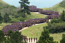 U.S. AIR FORCE ACADEMY, Colo. -- Nearly 1,300 people from the Class of 2008 completed a 7.8 mile march from the U.S. Air Force Academy to a tent city in Jacks Valley on July 23 to begin the field portion of basic cadet training.  (U.S. Air Force photo by Charley Starr)