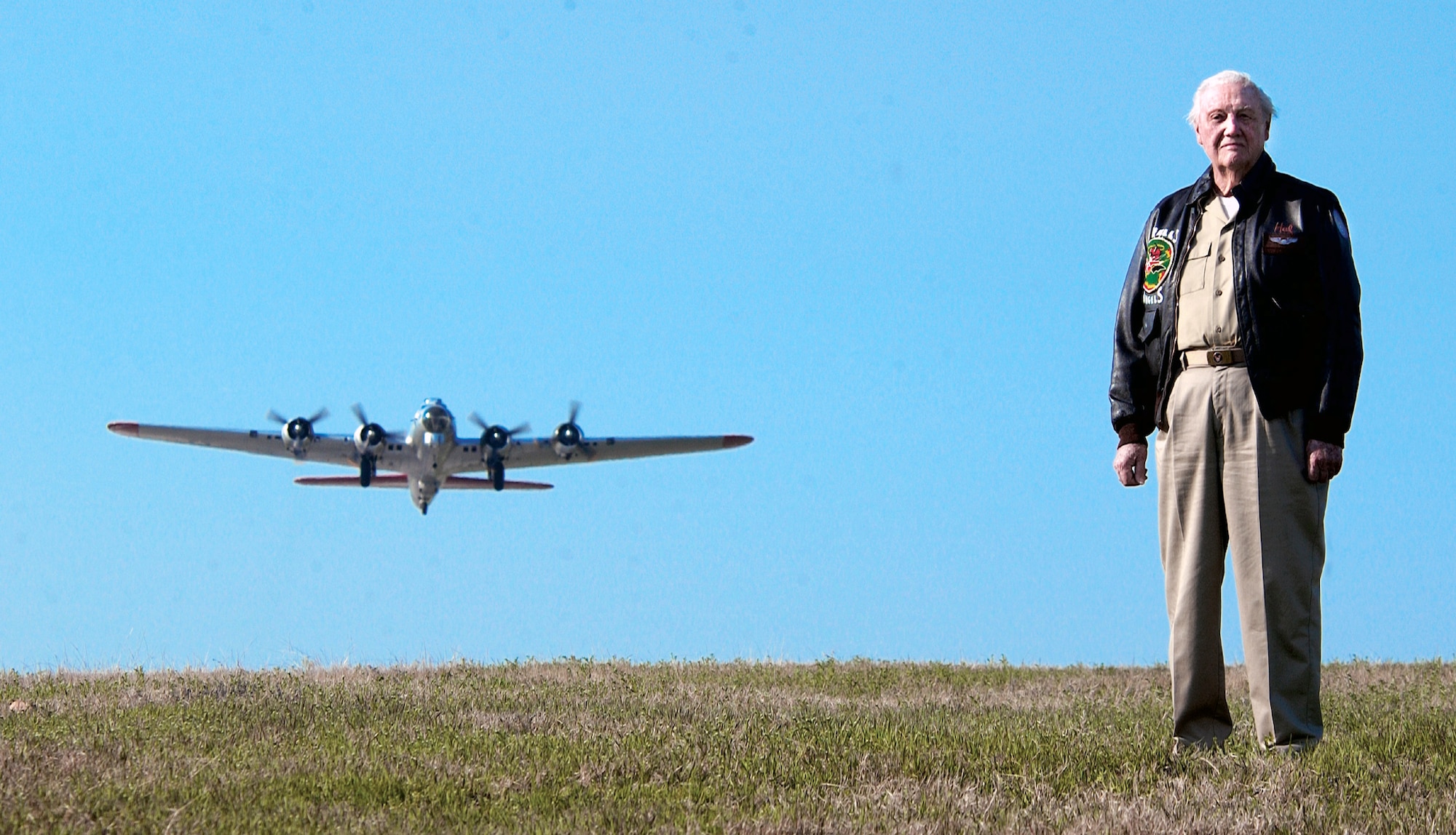 TULSA, Okla. -- Retired Col. Harold Weekley was shot down in his B-17 Flying Fortress, like the one shown, over Le Manoir, France, on Aug. 13, 1944.  His entire crew survived, and he was the first Airman in the 398th Bombardment Group to escape enemy territory.  About 11,000 Allied aircraft were involved in the D-Day invasion -- 882 of those were B-17s.  (U.S. Air Force photo by Master Sgt. Efrain Gonzalez)