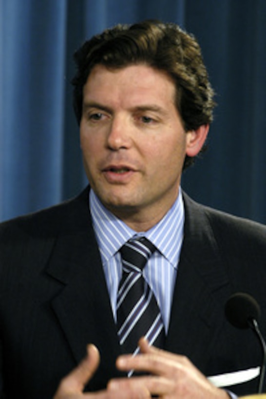 Principal Deputy Assistant Secretary of Defense for Public Affairs Lawrence Di Rita responds to a reporter's question during a Pentagon press briefing on March 4, 2004. Di Rita and Joint Staff Deputy Director for Operations Army Brig. Gen. David Rodriguez updated reporters on events in Operation Iraqi Freedom and the global war on terrorism. 