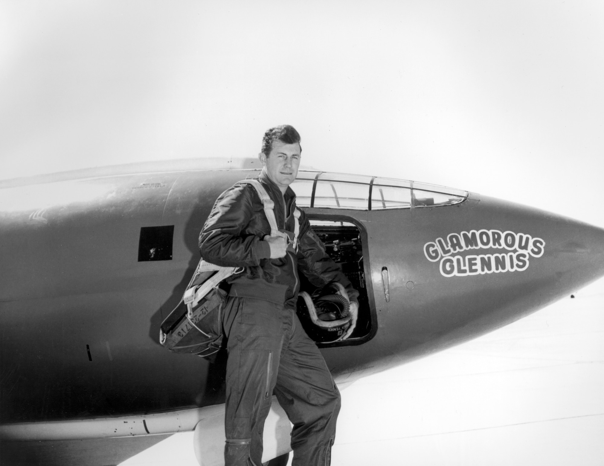 1940's -- Chuck Yeager standing in front of the Bell X-1, nicknamed "Glamorous Glennis," 1947. (U.S. Air Force photo)
