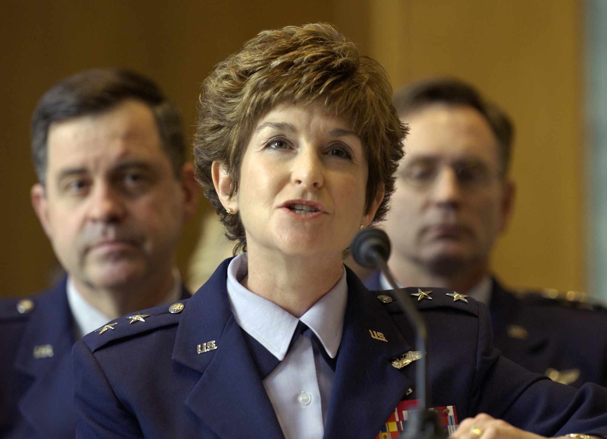 WASHINGTON -- Maj. Gen. Barbara C. Brannon tells a Senate panel that Air Force nurses are providing tremendous support in operations Enduring Freedom and Iraqi Freedom, treating more than 200,000 patients throughout Southwest Asia.  (U.S. Air Force photo by Master Sgt. Jim Varhegyi)