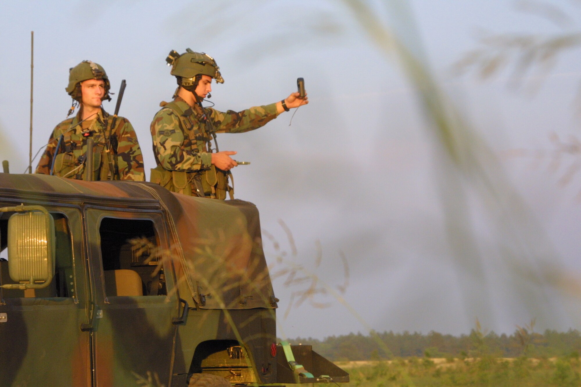 FORT BRAGG, N.C. -- Combat controllers from nearby Pope Air Force Base control air operations during an Air Force and Army Large Package Week exercise here May 10 to 14.  (U.S. Air Force photo by 2nd Lt. Mark William Hanson)