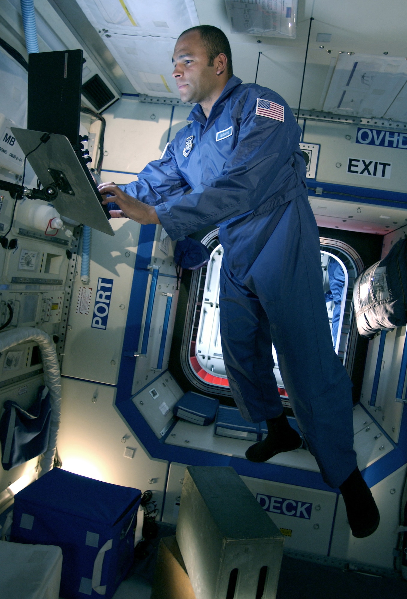 HOLLYWOOD -- Capt. Johnny Erwin plays an astronaut during filming of new Air Force commercials at Universal Studios here May 19.  Four ads being filmed over two weeks in several locations throughout California will air in the fall.  Captain Erwin is an acquisitions officer for space-based infrared systems at Los Angeles Air Force Base, Calif.  (U.S. Air Force by Master Sgt. Jim Varhegyi) 