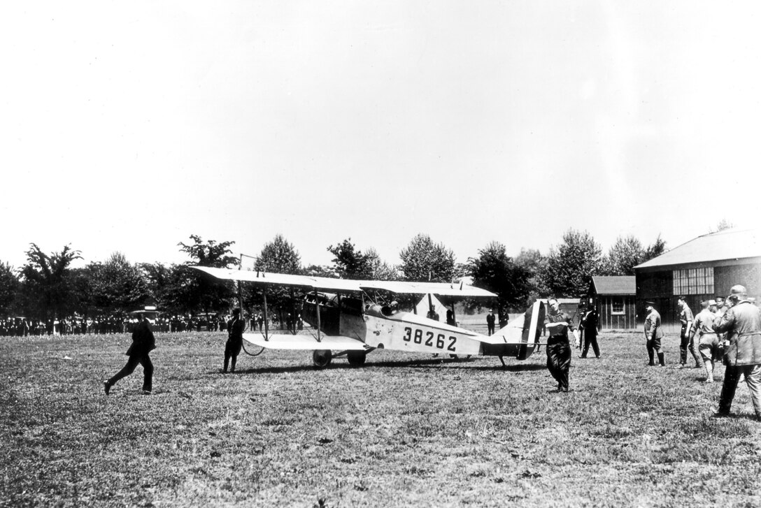 EARLY YEARS--  Lt. George Boyle gets ready to fly a modified Curtiss JN4-H Jenny during the inauguration of U.S. airmail service in Washington, D.C. on May 15, 1918. Unfortunately, Lt. Boyle got lost and didn't arrive at his destination.