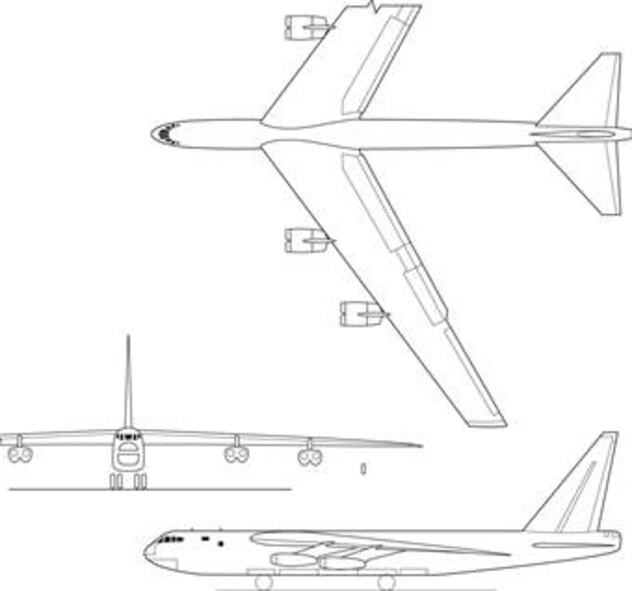 1950's-- B-52A was modified as a carrier (mothership) for the North American X-15. (b/w), Graphic courtesy of NASA
