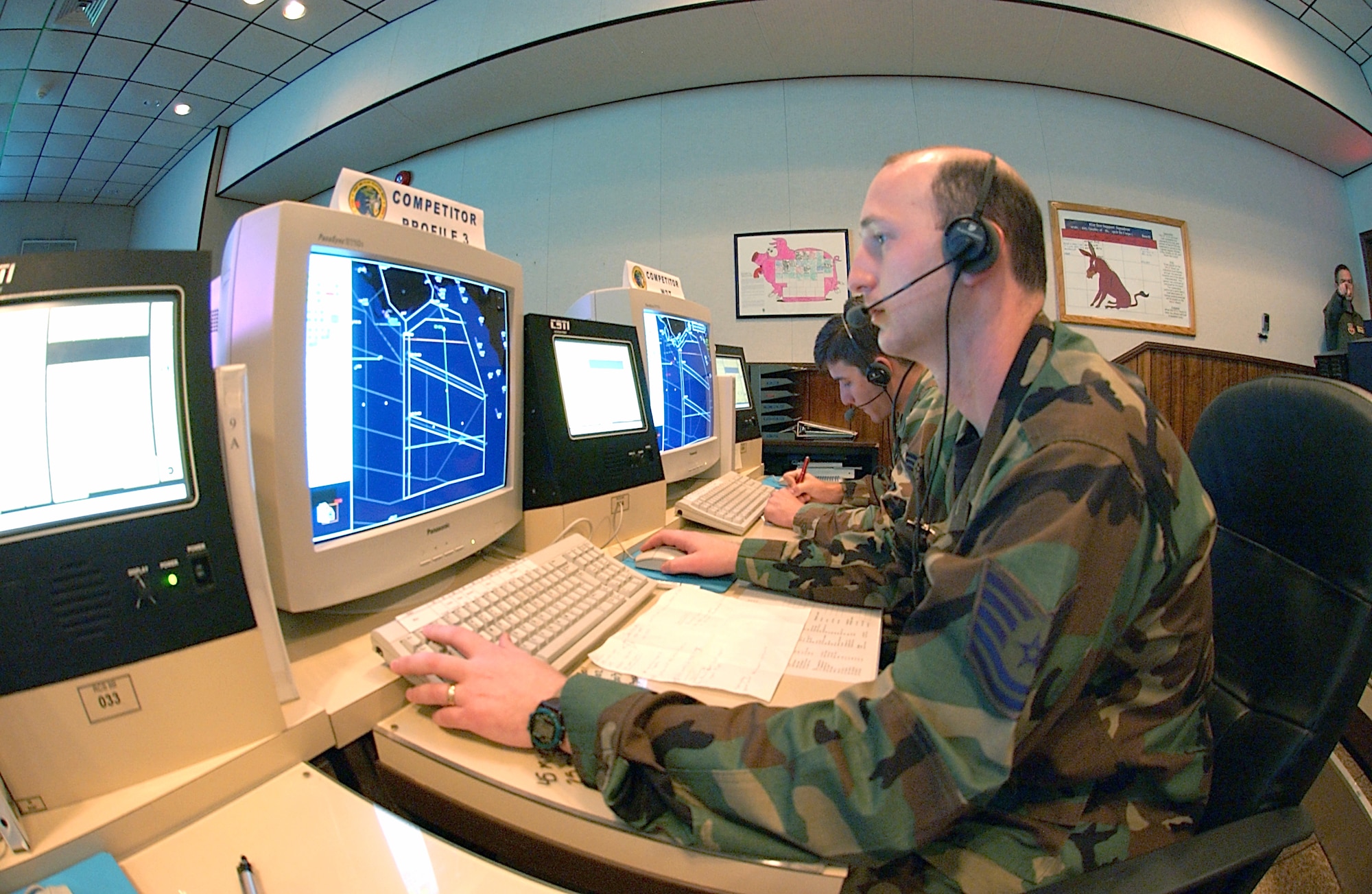 TYNDALL AIR FORCE BASE, Fla. -- Tech. Sgt. Adam R. Melerski directs F-15 Eagle pilots to aerial targets during William Tell 2004 here Nov. 16.  He is a weapons director for the Oregon Air National Guard at Portland.  (U.S. Air Force photo by Staff Sgt. Josef Cole)