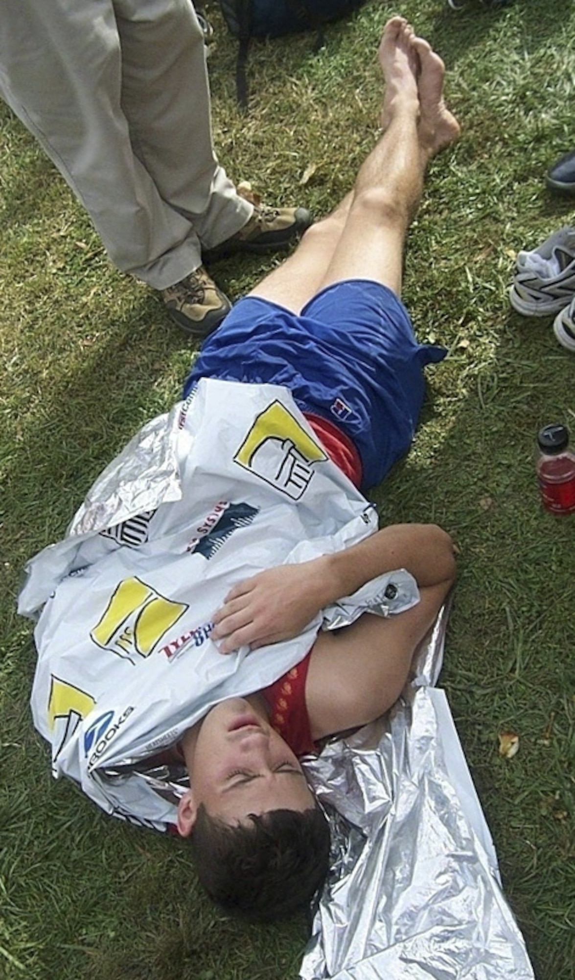 ARLINGTON, Va. -- Air Force ROTC Cadet C. Scott Martin rests after running in the Marine Corps Marathon.  Nine University of Notre Dame cadets from Air Force ROTC Detachment 225 traveled here from Indiana for the race.  (Courtesy photo)