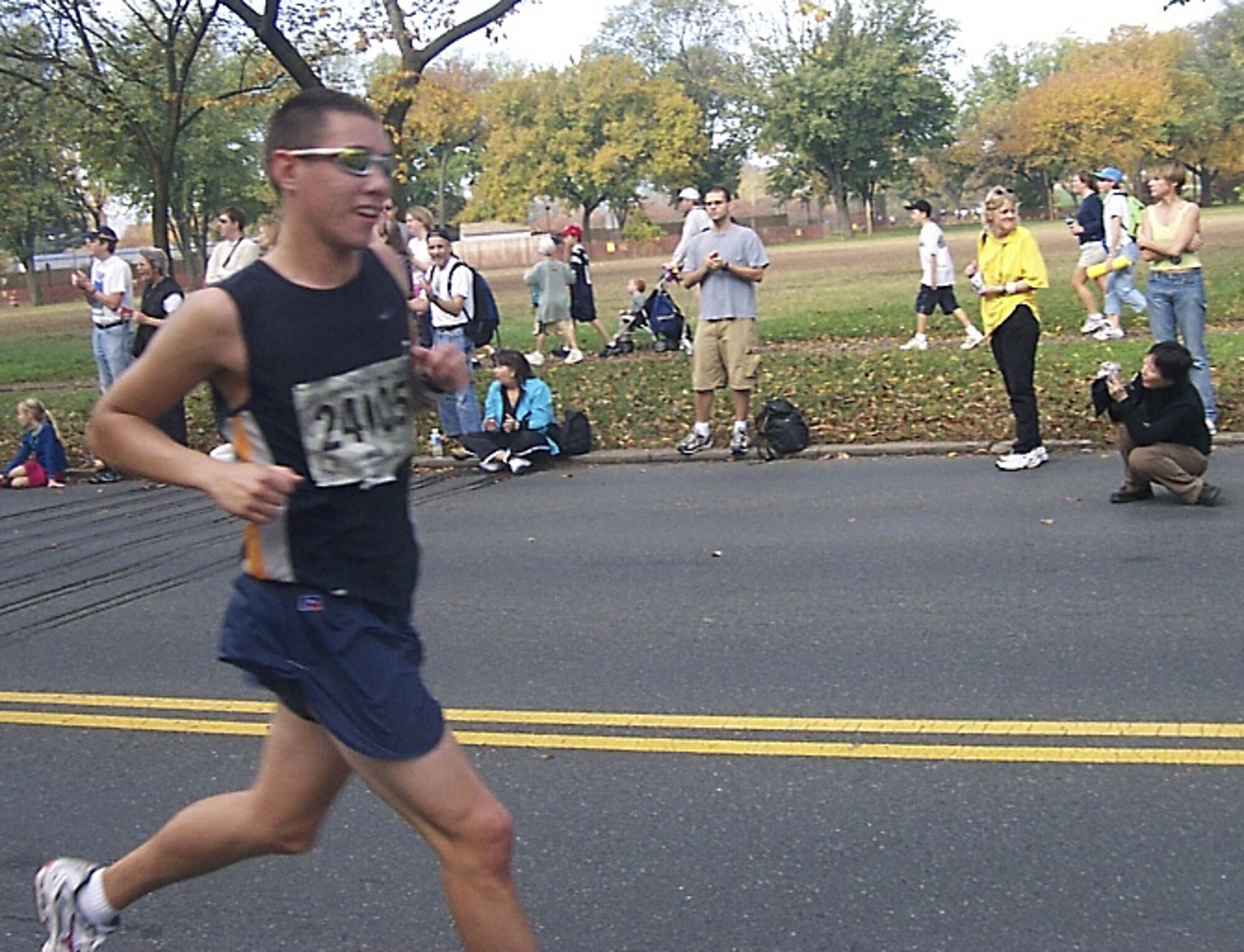 ARLINGTON, Va. -- Air Force ROTC Cadet Tim Kogge runs during the Marine Corps Marathon.  Nine University of Notre Dame cadets from Air Force ROTC Detachment 225 traveled here from Indiana for the race.  (Courtesy photo)