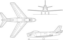 F-86F, with higher thrust engines and solid leading edge wings. USAF's first swept-wing jet fighter, made its initial flight on October 1, 1947. (b/w), Graphic courtesy of NASA 

