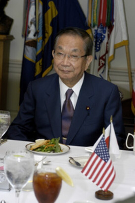 Japan's Minister of State for Defense Yoshinori Ohno attends a working luncheon with Secretary of Defense Donald H. Rumsfeld in the Pentagon on Nov. 19, 2004. Ohno and Rumsfeld are meeting to discuss defense issues of mutual interest. 