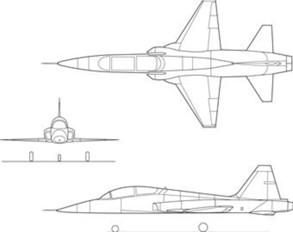 T-38, first supersonic trainer, which offered high performance with low maintenance and operating costs. First Flight 10 April, 1959. (b/w), Graphic courtesy of NASA