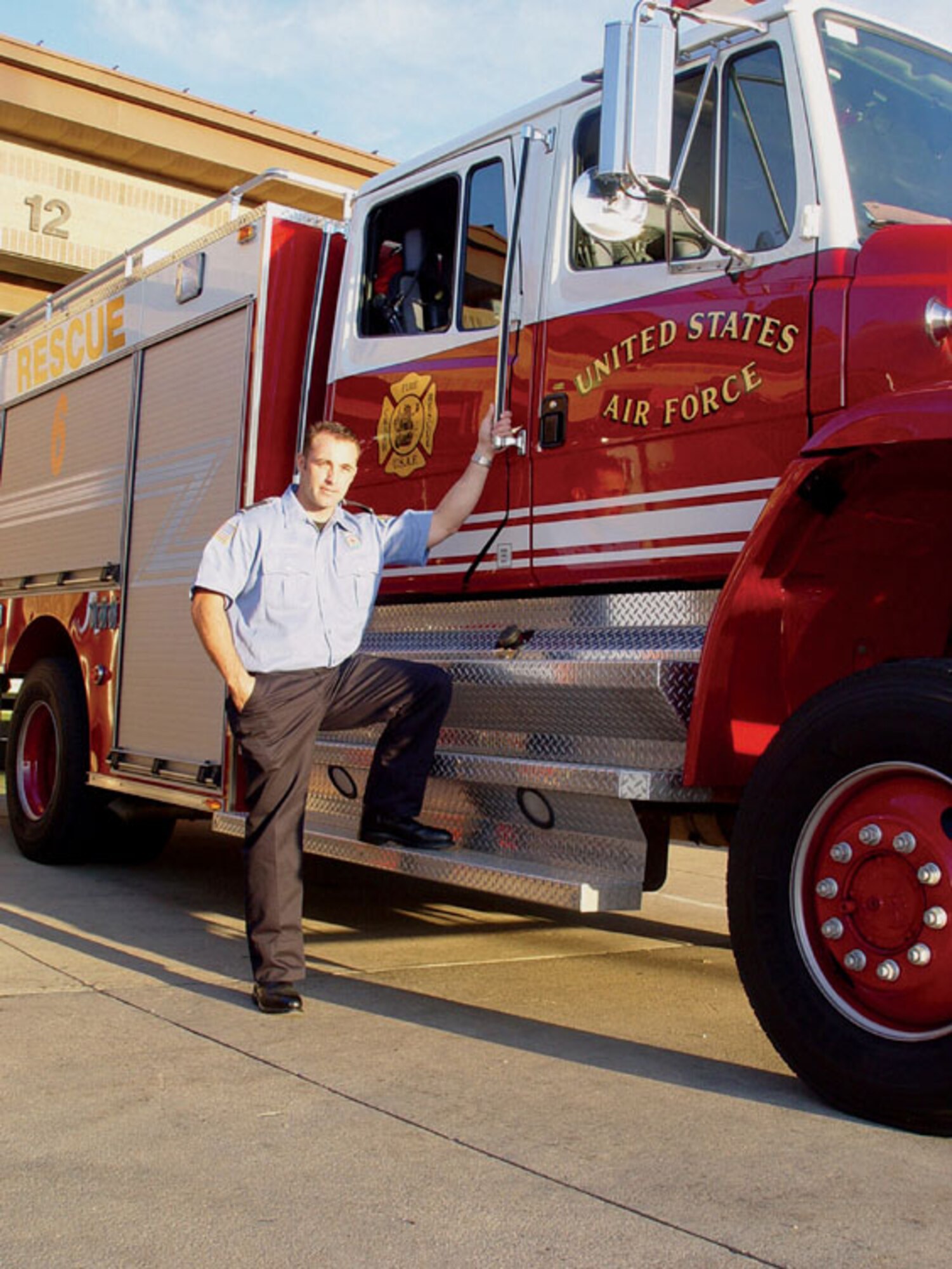 MCCONNELL AIR FORCE BASE, Kan. -- Bradford Voorhees continues his rescue mission on and off duty.  A firefighter here for more than four years, Mr. Voorhees was the first on scene when a van drove off a highway and then rolled over twice, injuring five children and three adults.  He is assigned to the 22nd Civil Engineer Squadron.  (U.S. Air Force photo by Airman 1st Class Angelique Smythe)