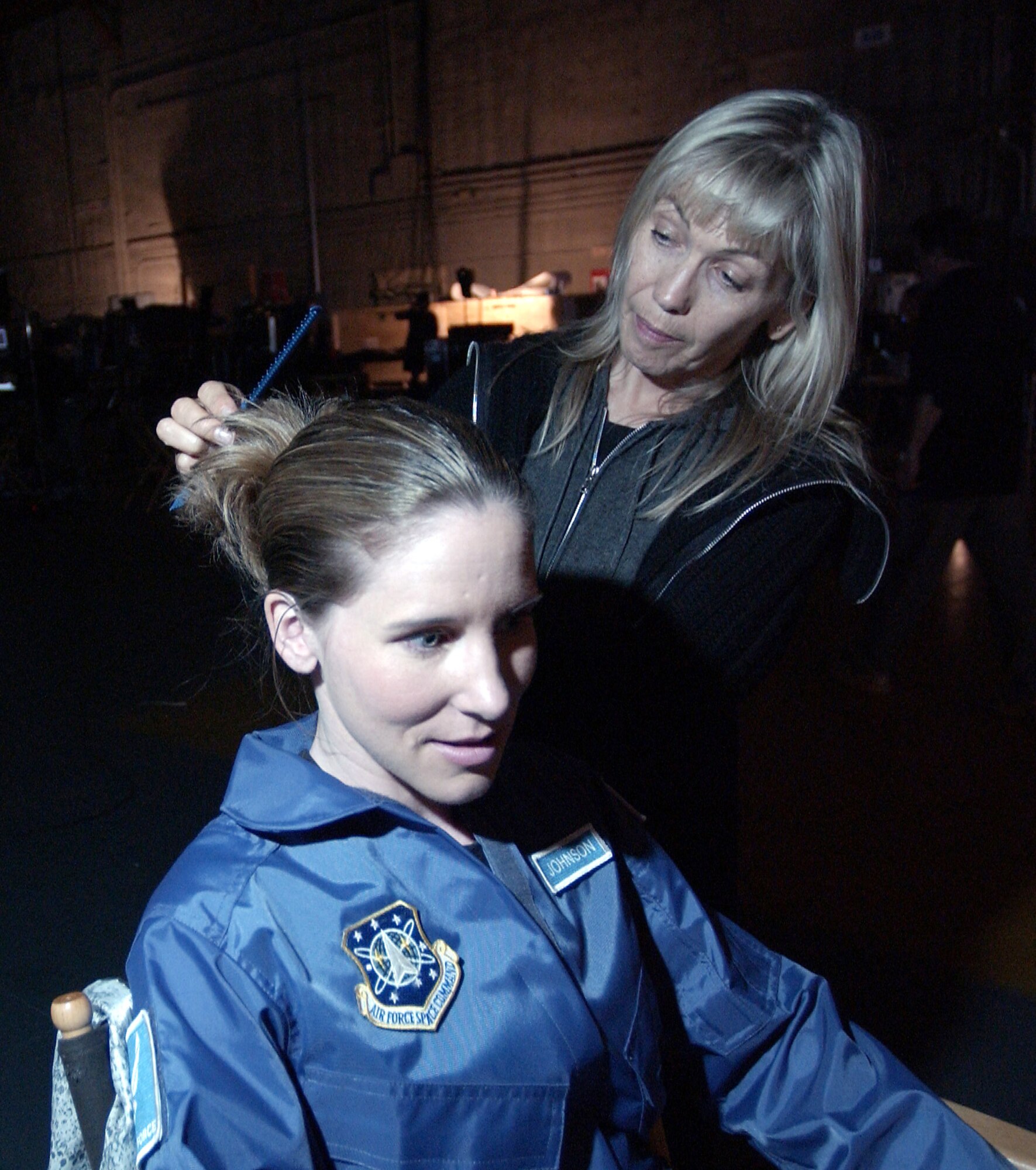HOLLYWOOD, Calif. -- Capt. Morgan Johnson gets ready to film one of four new Air Force commercials at Universal Studios here in May.  Captain Johnson is a program manager for military satellite communication ground control systems at Los Angeles Air Force Base, Calif.  (U.S. Air Force by Master Sgt. Jim Varhegyi) 