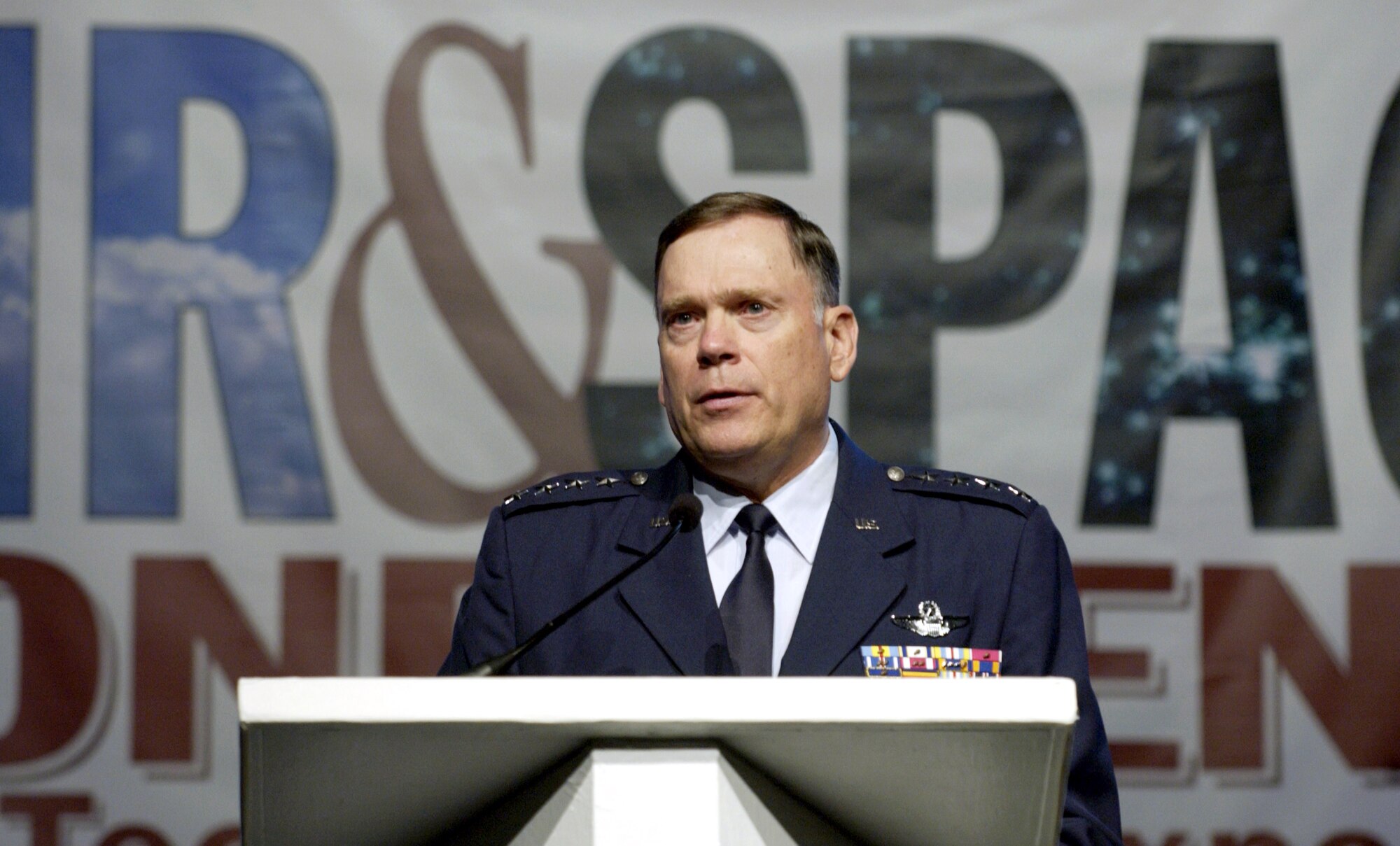 WASHINGTON -- Air Force Chief of Staff Gen. John P. Jumper spoke to people attending the Air Force Association's 2004 Air and Space Conference and Technology Exposition here.  He said creative Airmen today will shape tomorrow's Air Force.  (U.S. Air Force photo by Master Sgt Jim Varhegyi)