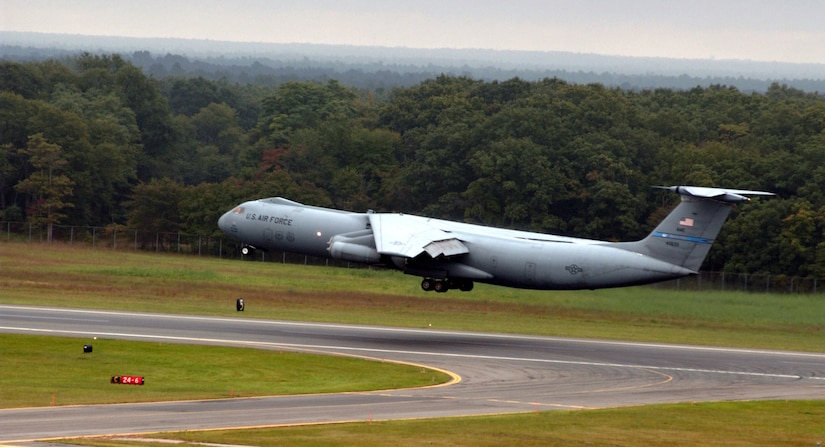 MCGUIRE AIR FORCE BASE, N.J. -- The final C-141B Starlifter to leave here takes off Sept. 16.  It is heading to permanent storage at Davis-Monthan Air Force Base, Ariz. (U.S. Air Force photo by Brian Dyjak)