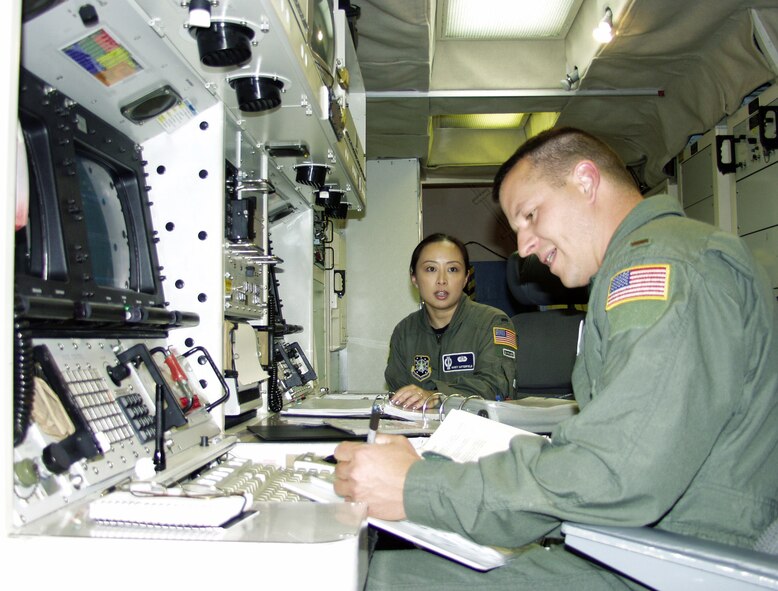 GREAT PLAINS OF NORTH DAKOTA -- Sixty feet underground, 1st Lt. Nancy Satterfield and 2nd Lt. Eric Doctor refer to one of many manuals used for checking equipment at their control station here.  The missileers spend 24 hours underground during a shift.  They are assigned to the 742nd Missile Squadron at Minot Air Force Base, N.D.  (U.S. Air Force photo by Airman 1st Class Danny Monahan)