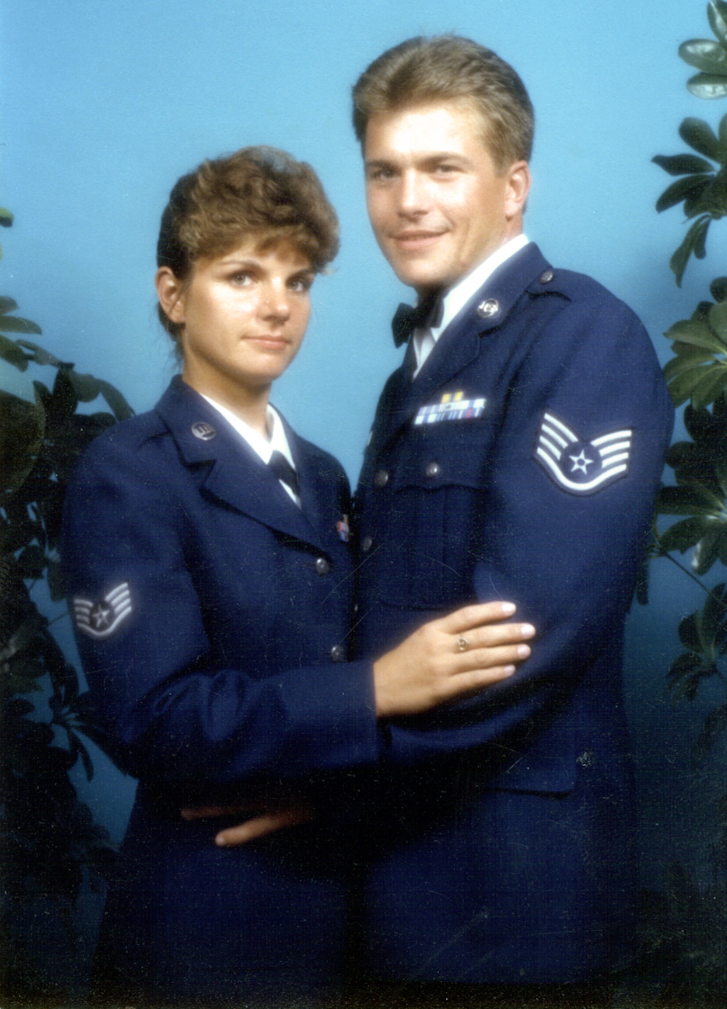 HICKAM AIR FORCE BASE, Hawaii -- Then Staff Sgts. Roger and Lisa Sirois were on their way to making the Air Force a career.  Now, the two share the rank of chief master sergeant.  They married after high school in 1980 and then joined the Air Force together.  (U.S. Air Force photo)