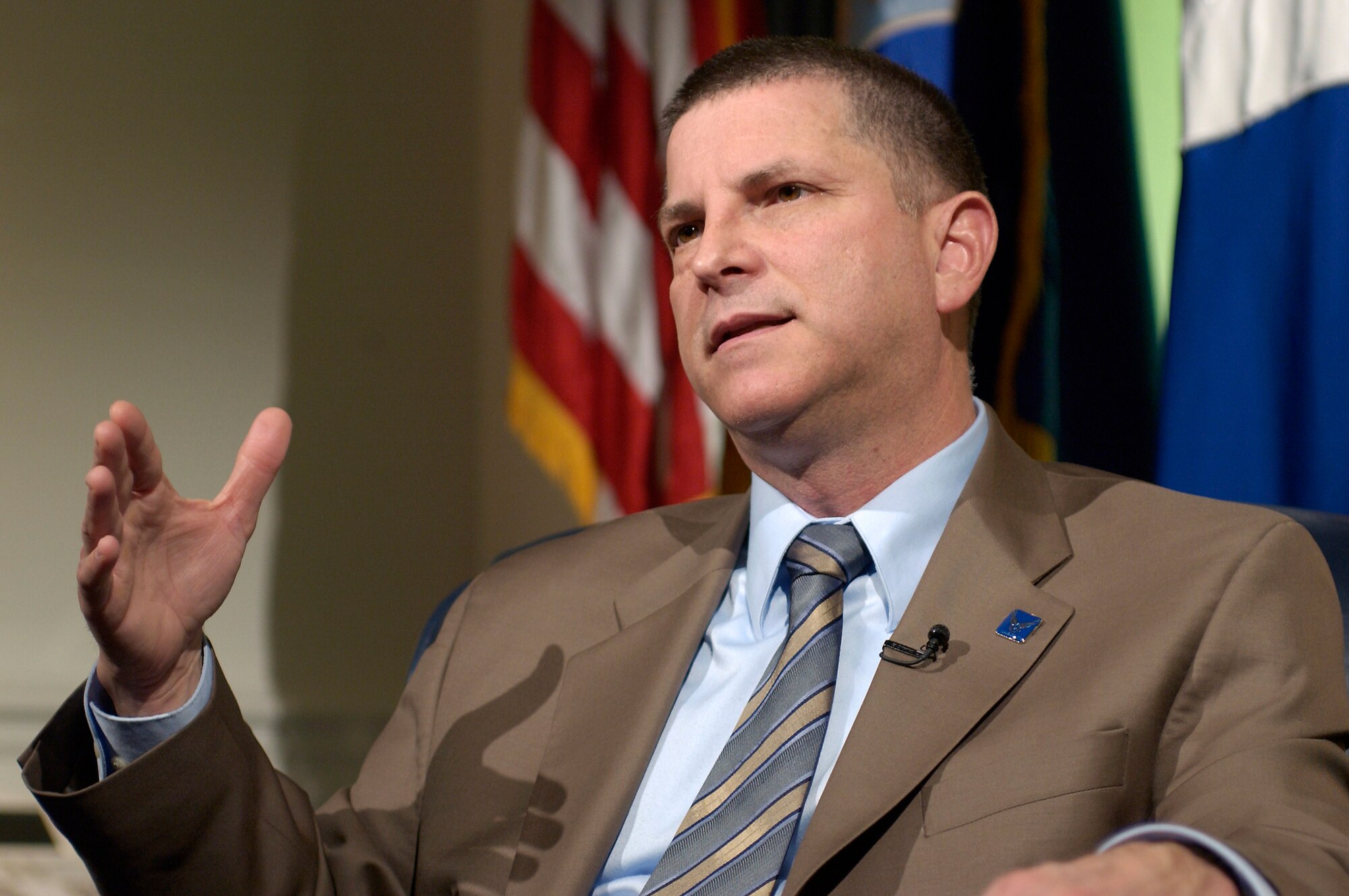 WASHINGTON -- Michael L. Dominguez, acting secretary of the Air Force, outlines his five priorities for the service, beginning with the recapitalization of the fleet.  (U.S. Air Force photo by Master Sgt. Jim Varhegyi)