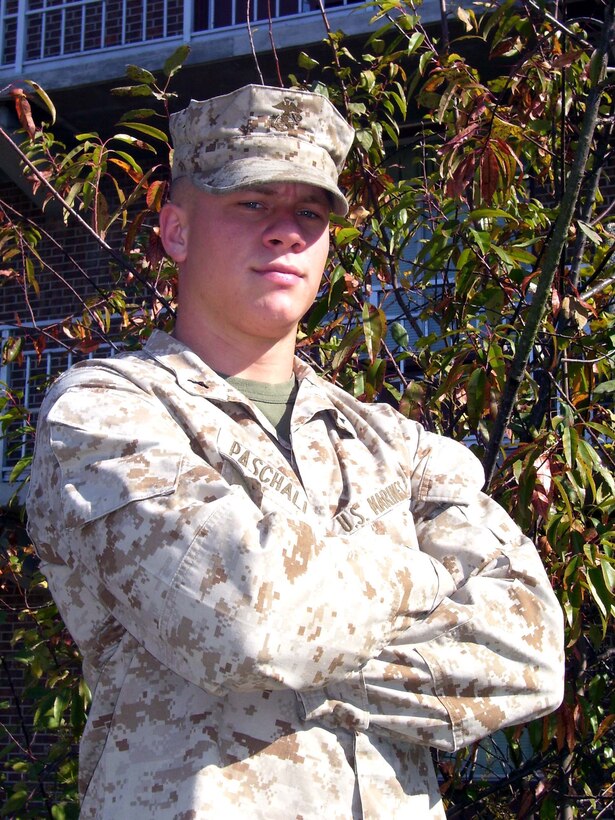 MARINE CORPS BASE CAMP LEJEUNE, N.C.--     Lance Cpl. Grant A. Paschali, a native of Aurora, Ill. and electrical engineer in the Marine Corps, earned two meritorious promotions during the first year of his enlistment.