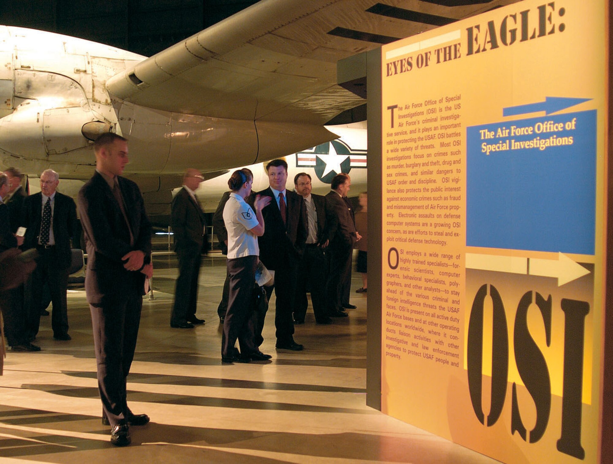 DAYTON, Ohio -- A new exhibit featuring the Air Force Office of Special Investigations opened at the National Museum of the U.S. Air Force here April 20.  The exhibit highlights notable OSI tasks such as counterintelligence, responding to espionage and investigating terrorist attacks.  A disguise kit, surveillance cameras, electronic listening devices and a wristwatch modified to act as a radio transmitter are some of the items used by OSI agents that are featured in the display.  (U.S. Air Force photo by Jeff Fisher)