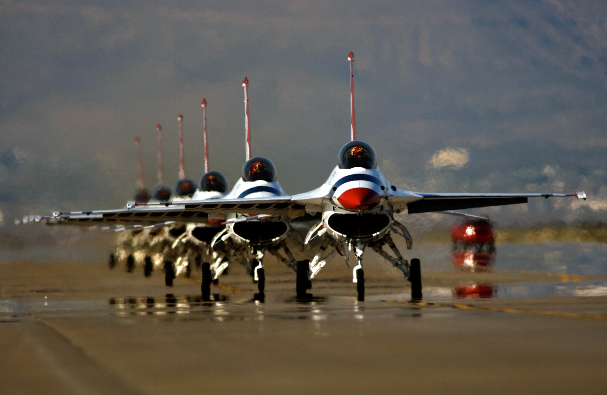 HOLLOMAN AIR FORCE BASE, N.M. -- The U.S. Air Force Thunderbirds taxi back after a successful airshow demonstration here April 17. (U.S. Air Force photo by Tech. Sgt. Justin D. Pyle)                                