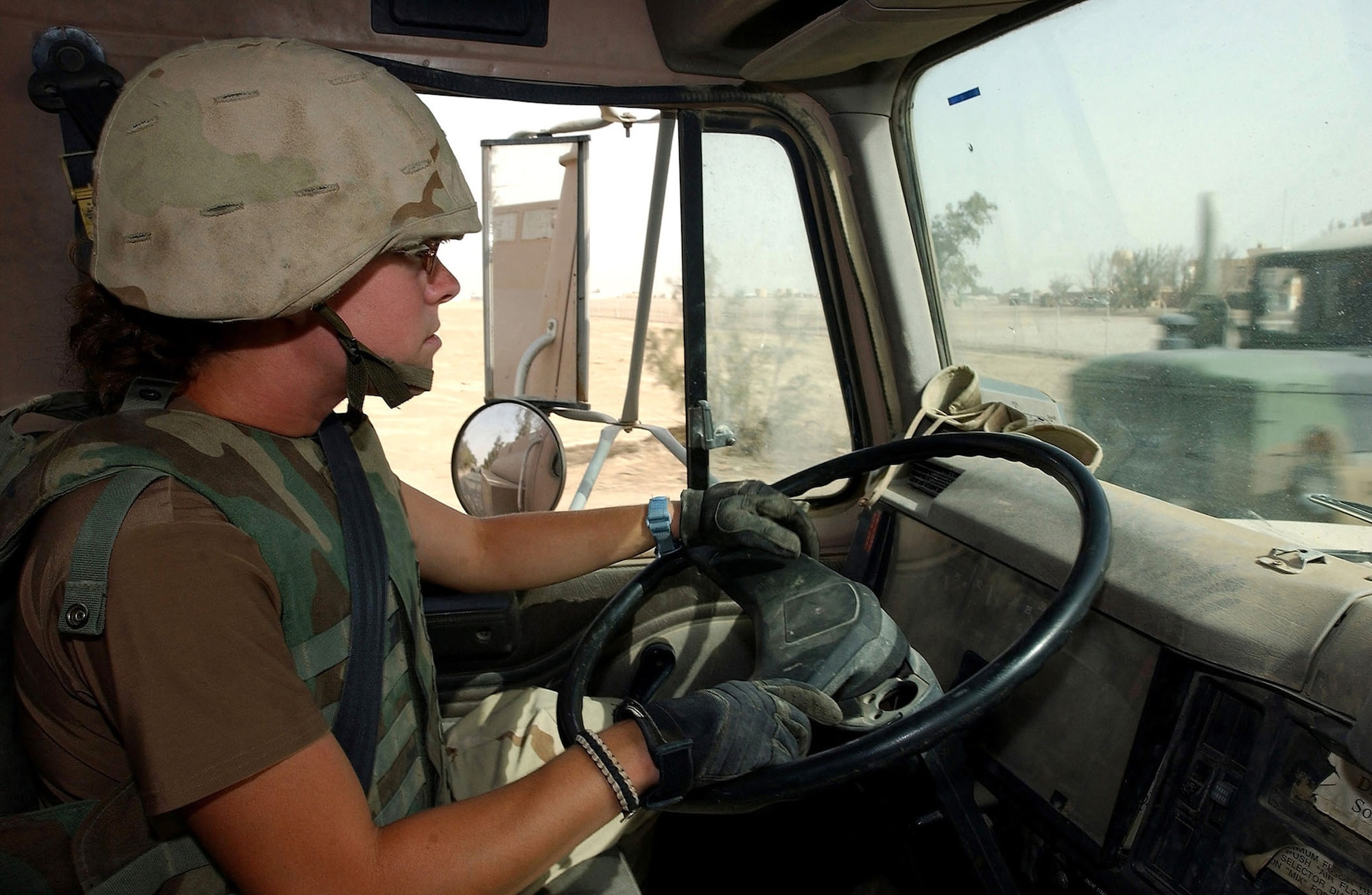 ALI BASE, Iraq -- Airman 1st Class Sarah Stewart drives a diesel truck to provide fuel to more than 40 U.S. servicemembers and coalition customers daily here. The installation is powered by fuel versus electricity, and without it Airmen would not have any of the necessities taken for granted here. Airman Stewart is a fuels specialist with the 407th Expeditionary Logistics Readiness Squadron and is deployed from McConnell Air Force Base, Kan.  (U.S. Air Force photo by Master Sgt. Maurice Hessel)