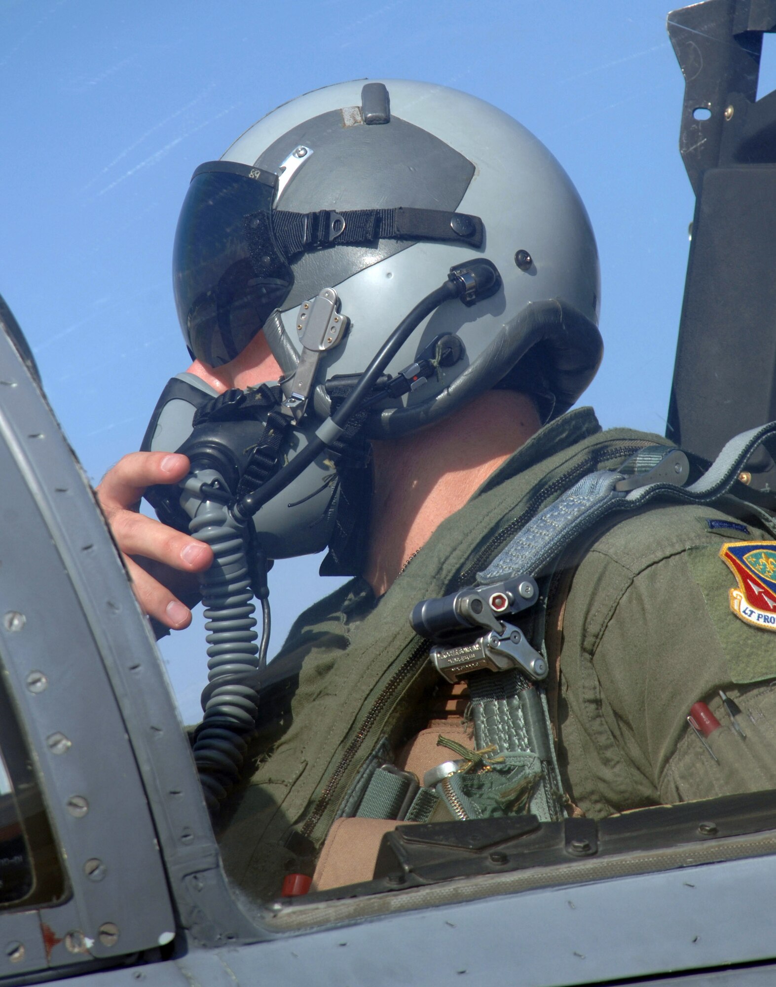 KADENA AIR BASE, Japan -- First Lt. Andy Rollins prepares to taxi out for a mission.  About 300 Airmen from Mountain Home Air Force Base, Idaho, are here supporting U.S. Pacific Command operations as part of an air and space expeditionary force tasking.  Lieutenant Rollins is an F-15E Strike Eagle pilot with the 391st Expeditionary Fighter Squadron.  (U.S. Air Force photo by Master Sgt. Val Gempis)