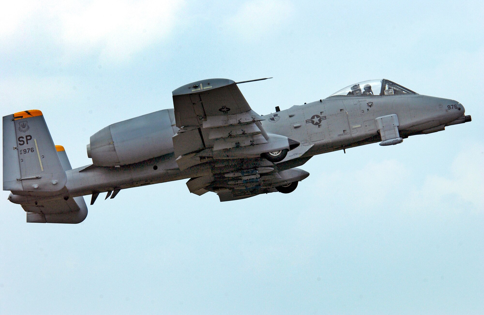 ROYAL AIR FORCE LAKENHEATH, England -- An A-10 Thunderbolt II from the 81st Fighter Squadron at Spangdahlem Air Base, Germany, takes off from here and heads toward a bombing range. The Excalibur bombing competition was established to foster friendly relations between U.S. Air Forces in Europe and NATO, to increase esprit de corps among pilots and to show basic visual bombing skills. (U.S. Air Force photo by Staff Sgt. Tony R. Tolley)