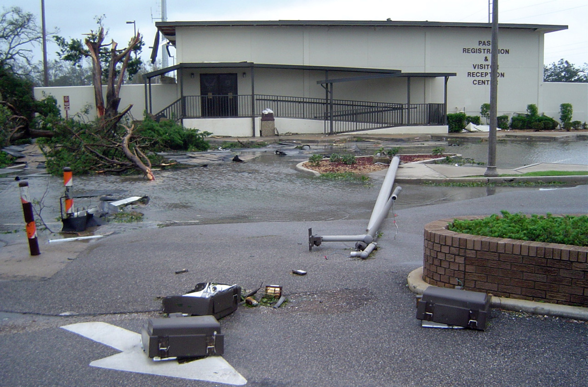 KEESLER AIR FORCE BASE, Miss. -- Facilities here received extensive damage following a direct hit on the base by Hurricane Katrina.  Officials are assessing the damage and are in contact with the Federal Emergency Management Agency.  (U.S. Air Force photo)