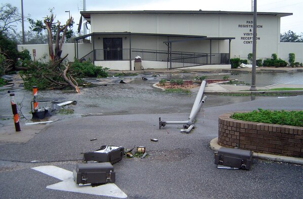 KEESLER AIR FORCE BASE, Miss. -- Facilities here received extensive damage following a direct hit on the base by Hurricane Katrina.  Officials are assessing the damage and are in contact with the Federal Emergency Management Agency.  (U.S. Air Force photo)