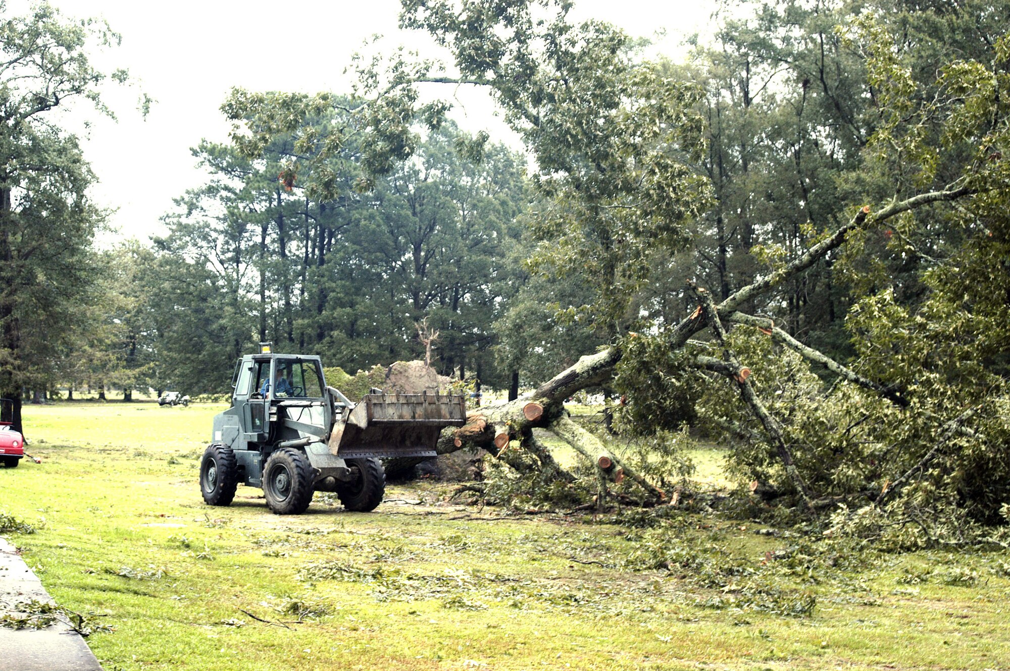 COLUMBUS AIR FORCE BASE, Miss. - People continue cleanup efforts here after Hurricane Katrina passed through Aug. 29.  Although it did not pass directly over the base, the base sustained more than $765,000 in damage.  Maximum winds reached 50 knots.  (U.S. Air Force photo by 2nd Lt. Jeremy Cotton)