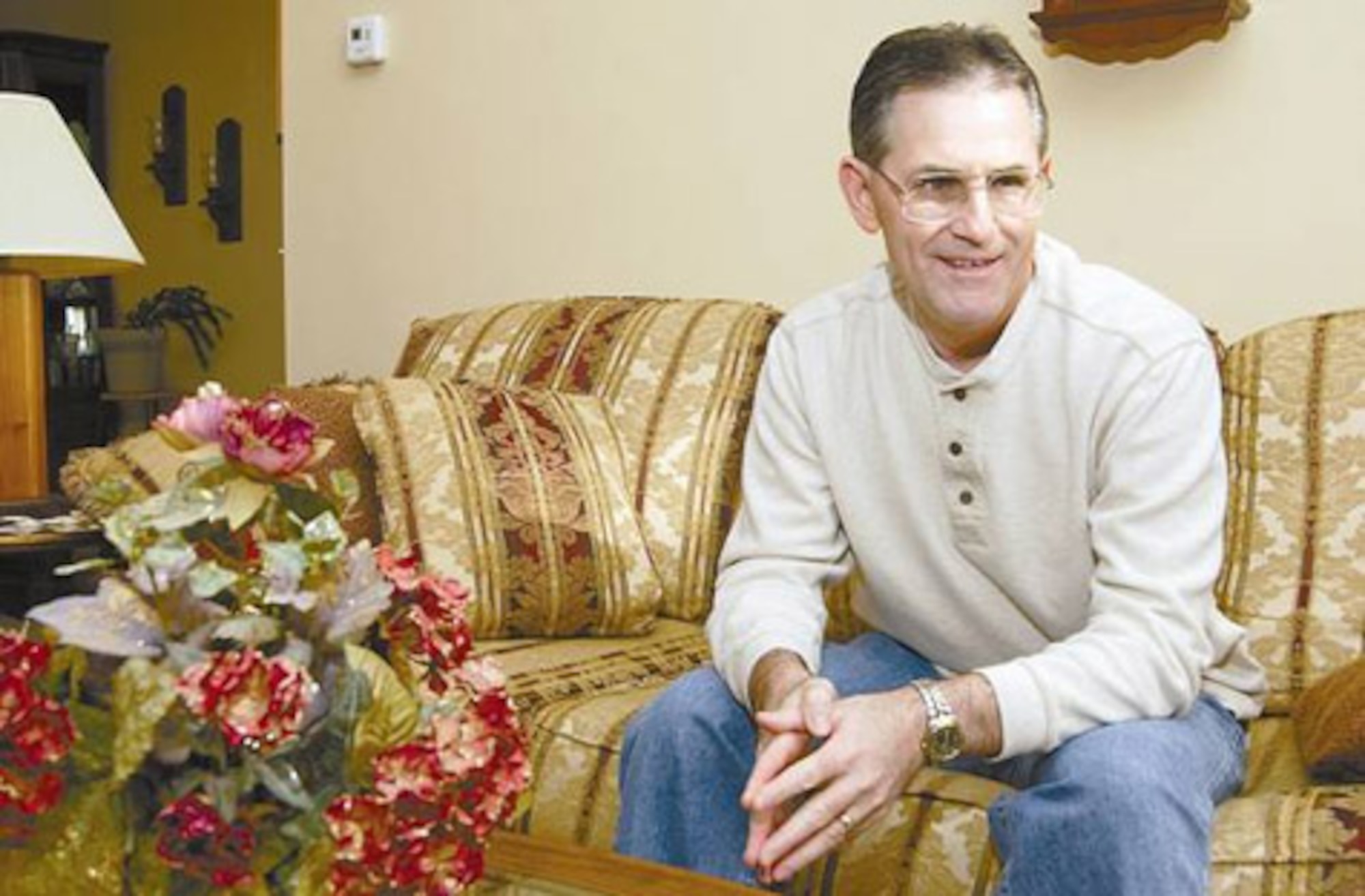 FAIRBORN, Ohio (AFMCNS) -- Retired Chief Master Sgt. Marc Mazza recovers at home from a heart attack he suffered four weeks ago. Mr. Mazza, chief of the commander's action group at Air Force Materiel Command headquarters, was at a base gym when he fell unconscious after a workout. The former chief credits the rapid response by gym staff and patrons for saving his life. (Air Force photo by Spencer P. Lane)