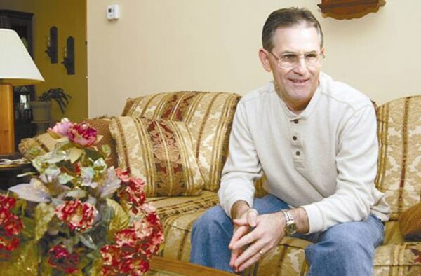 FAIRBORN, Ohio (AFMCNS) -- Retired Chief Master Sgt. Marc Mazza recovers at home from a heart attack he suffered four weeks ago. Mr. Mazza, chief of the commander's action group at Air Force Materiel Command headquarters, was at a base gym when he fell unconscious after a workout. The former chief credits the rapid response by gym staff and patrons for saving his life. (Air Force photo by Spencer P. Lane)