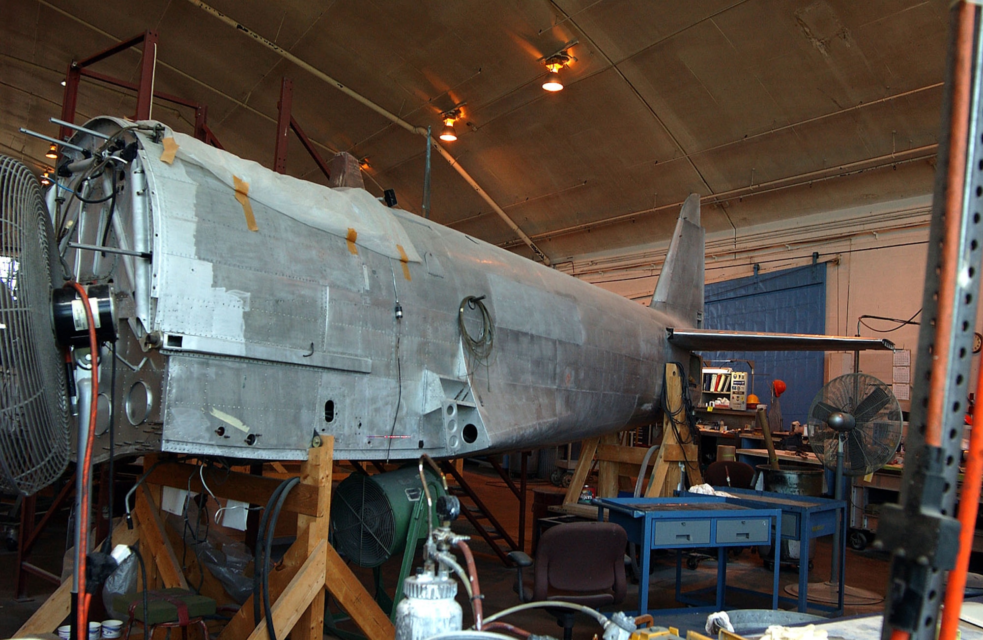 DAYTON, Ohio (07/2005) -- The Kawanishi N1K2-Ja (or George), a World War II Japanese air defense fighter, undergoes restoration at the National Museum of the United States Air Force. (U.S. Air Force photo)