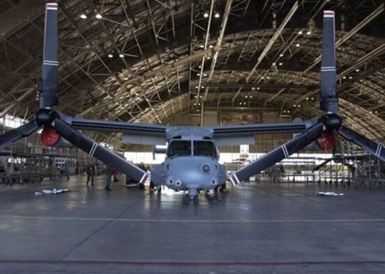 EDWARDS AIR FORCE BASE, Calif. (AFMCNS) -- A CV-22 Osprey is displayed during the Air Force Materiel Command commander's conference, held Nov. 14 - 18. Gen. Bruce Carlson, AFMC commander, hosted the gathering. Edwards AFB recently received the Air Force's second CV-22, which is being tested for Air Force Special Operations Command. (Air Force photo by Chad Bellay)