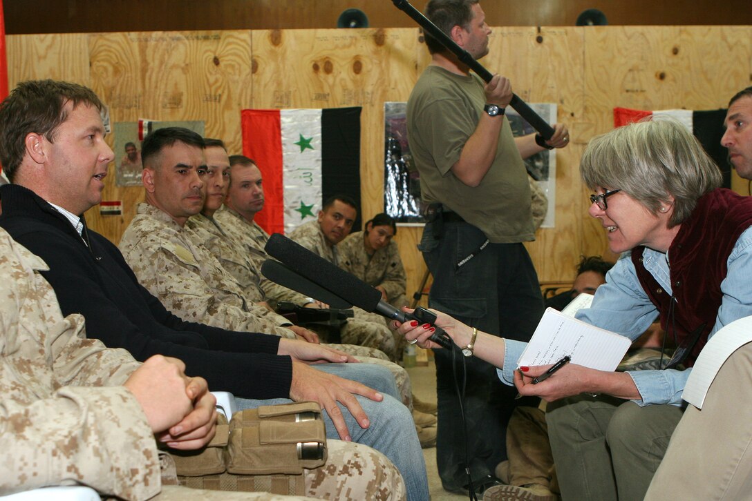 John Kael Weston, U.S. Department of State representative, takes a question during a pre-election press conference held in Fallujah, Iraq Dec. 14.