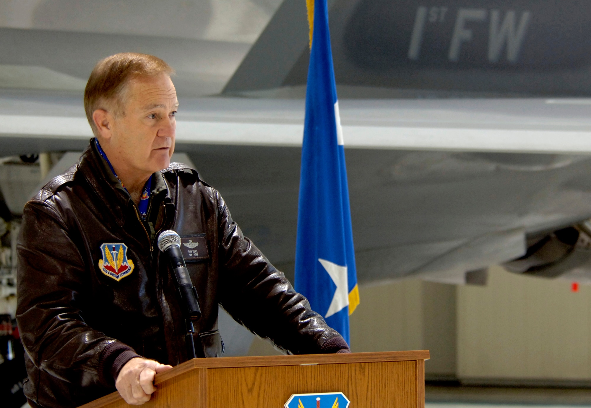LANGLEY AIR FORCE BASE, Va. (AFPN) -- Gen. Ronald Keys answers questions during a press conference to announce the F-22A Raptor's initial operating capability today. General Keys is the commander of Air Combat Command. (U.S. Air Force photo by Staff Sgt. Quinton T. Burris)