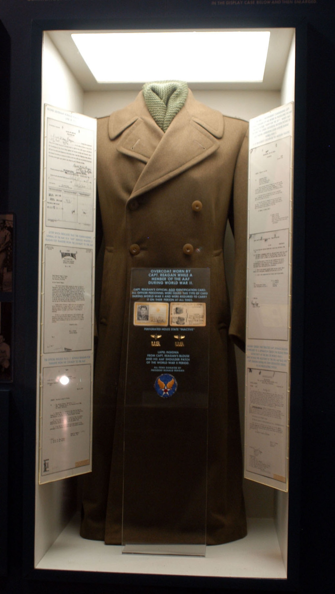 DAYTON, Ohio -- Ronald Reagan's overcoat is on display with the Celebrities in Uniform exhibit in the World War II Gallery at the National Museum of the United States Air Force. (U.S. Air Force photo)