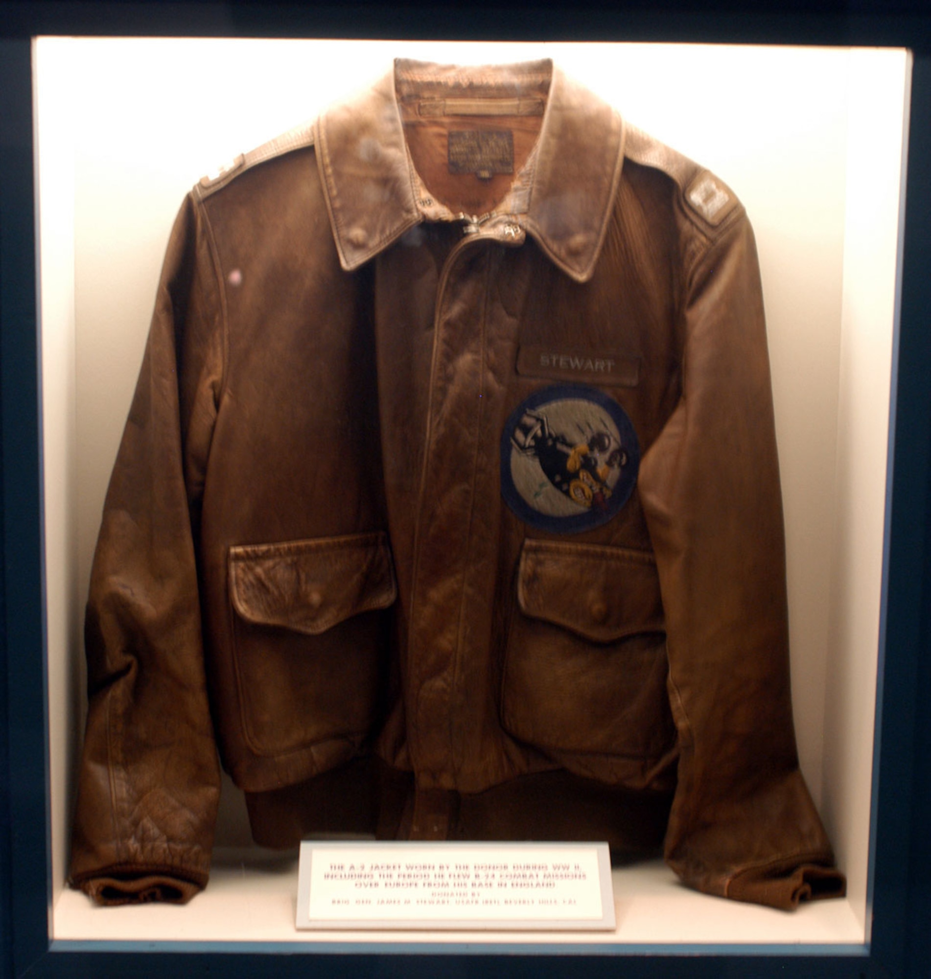 DAYTON, Ohio -- Brig. Gen. James Stewart's jacket in on display with the Celebrities in Uniform exhibit in the World War II Gallery at the National Museum of the United States Air Force. (U.S. Air Force photo)