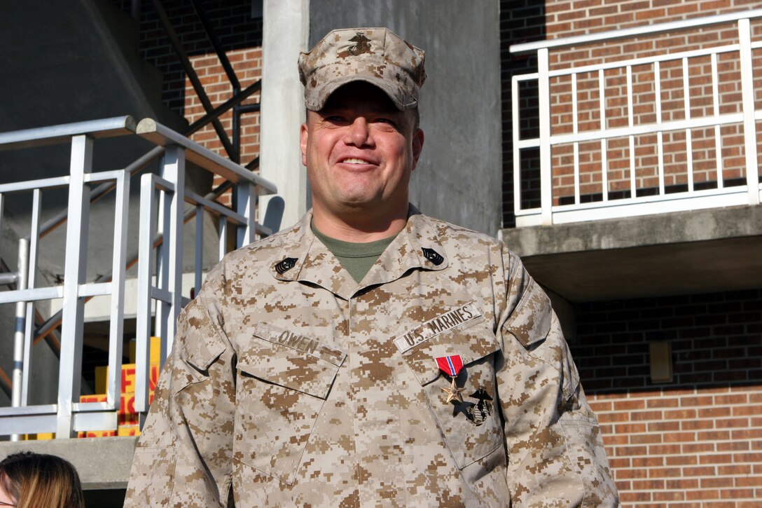 MARINE CORPS BASE CAMP LEJEUNE, N.C.--Master Gunnery Sgt. David A. Owen was awarded the Bronze Star Dec. 16 in recognition of his contribution to combat operations in Iraq in support of Operation Iraqi Freedom.