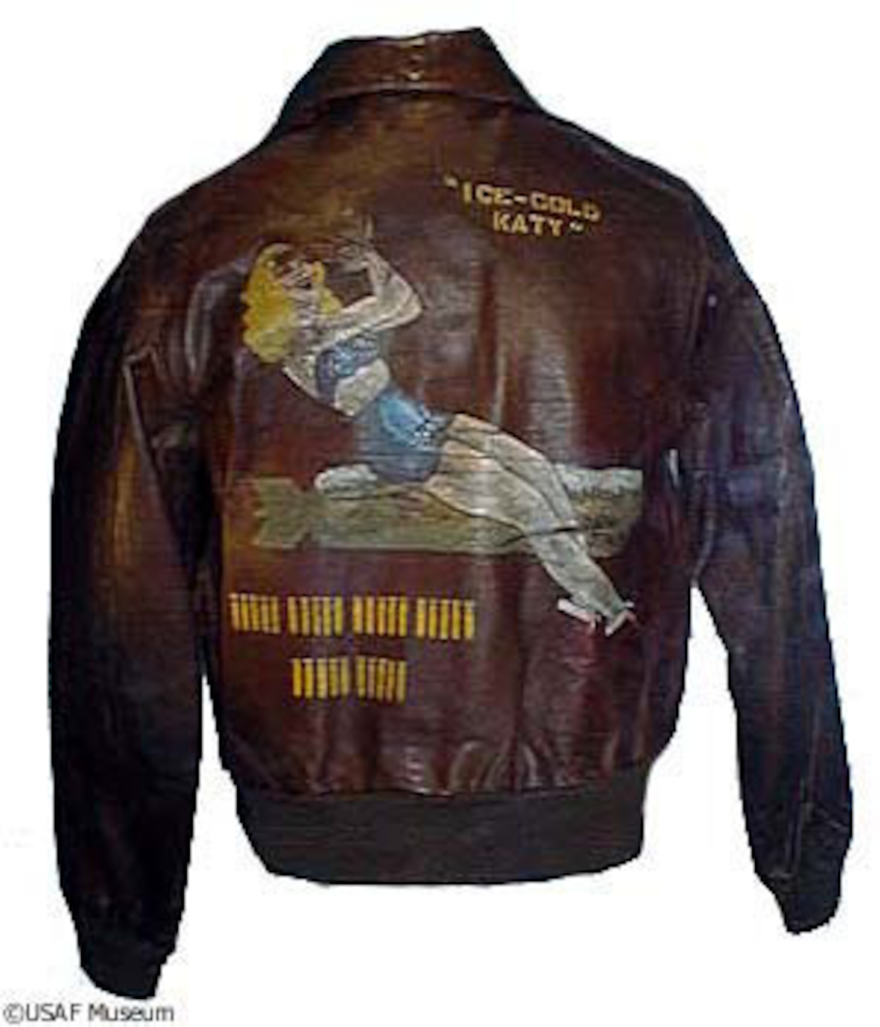 DAYTON, Ohio -- "Ice Cold Katy" aviator jacket on display at the National Museum of the United States Air Force. (U.S. Air Force photo)