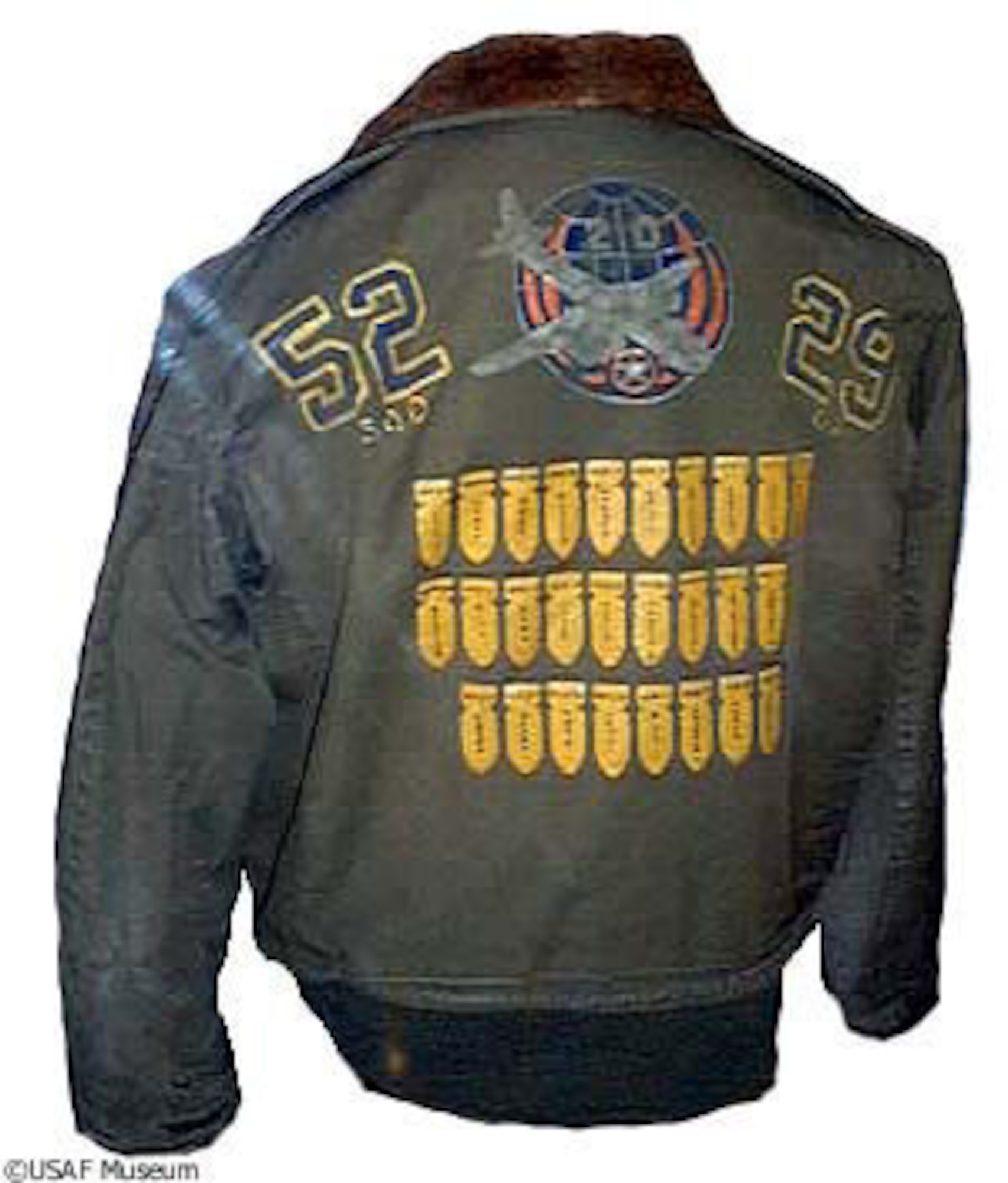 DAYTON, Ohio -- 52nd Bomb Squadron aviator jacket on display at the National Museum of the United States Air Force. (U.S. Air Force photo)