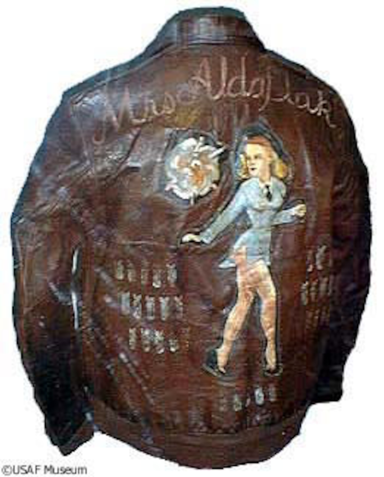 DAYTON, Ohio -- "Mrs Aldaflak" jacket on display at the National Museum of the United States Air Force. (U.S. Air Force photo)